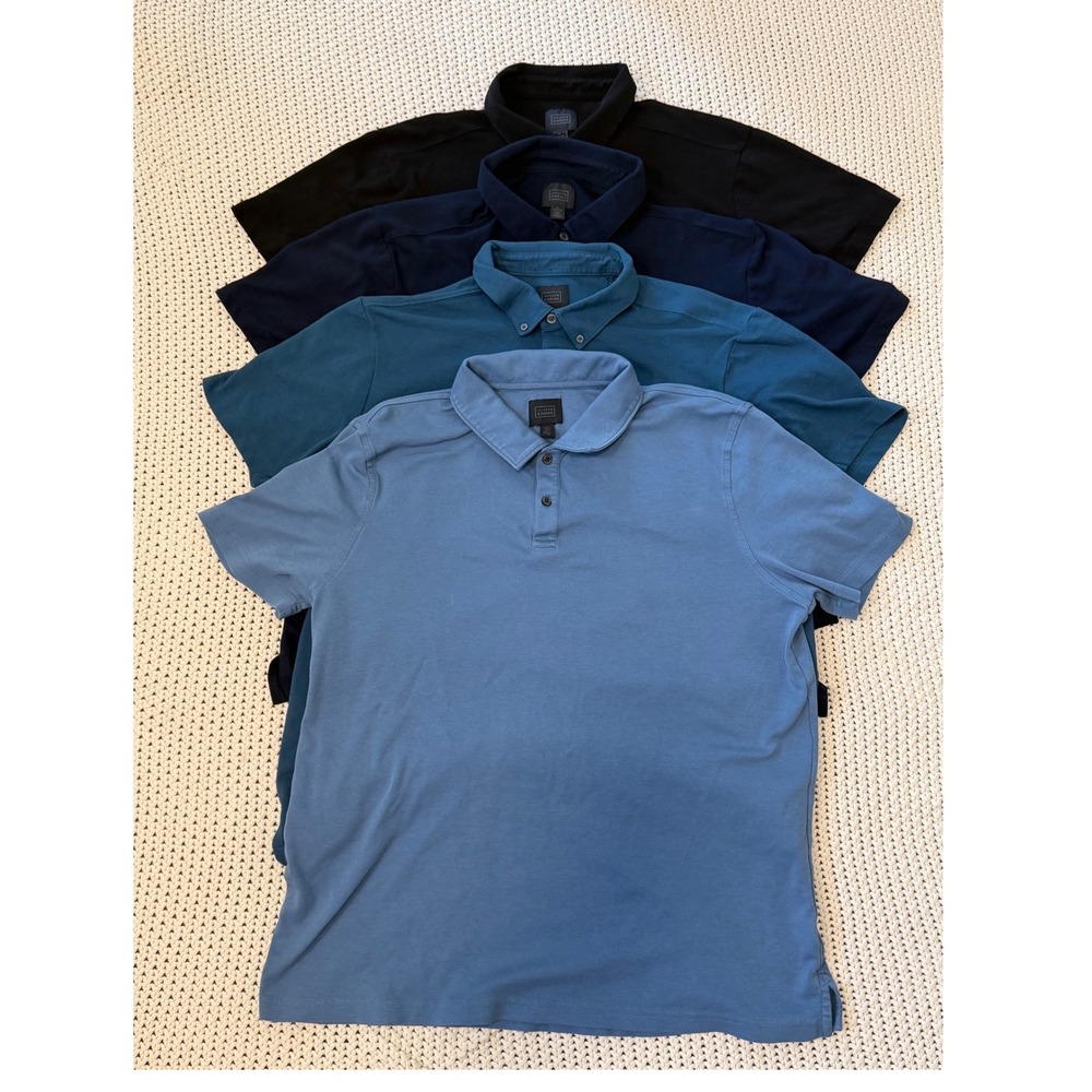 14th & Union Mens Polo Shirt Bundle 4 Pack XL Black Navy Blue Short Sleeve